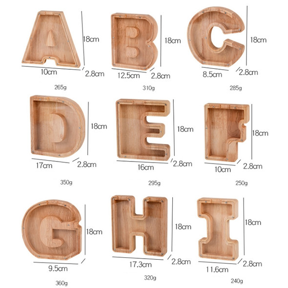 Wooden English Alphabet Piggy Bank Transparent Acrylic Piggy Bank(H)