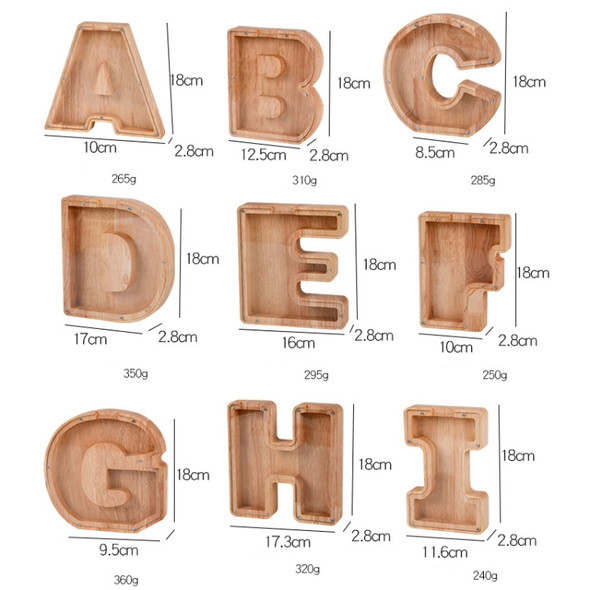 Wooden English Alphabet Piggy Bank Transparent Acrylic Piggy Bank(G)