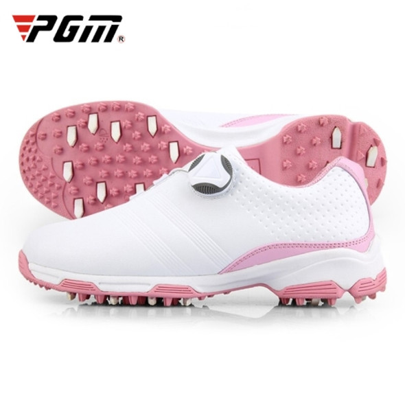 PGM Golf Microfiber Non-slip Waterproof Breathable Sports Rotating Shoelace Sneakers(Color:White Pink Size:36)