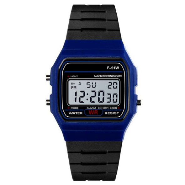 F-91W Analog Digital Motion LED Silicone Strap Multifunction Electronic Watch(Dark Blue)