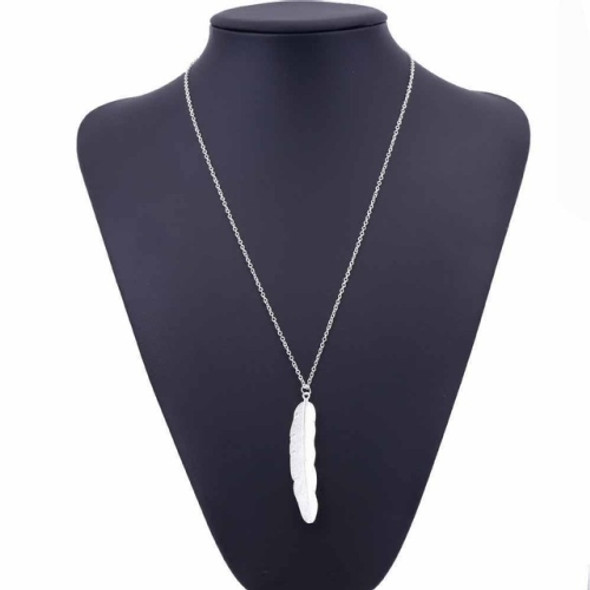 Vintage Long Necklace Jewelry Simple Feather Pendant Necklaces(Silver)