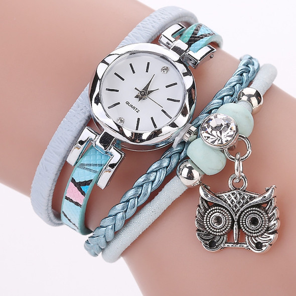 2 PCS Ladies Small Dial Circle Owl Pendant Bracelet Watch(Black)