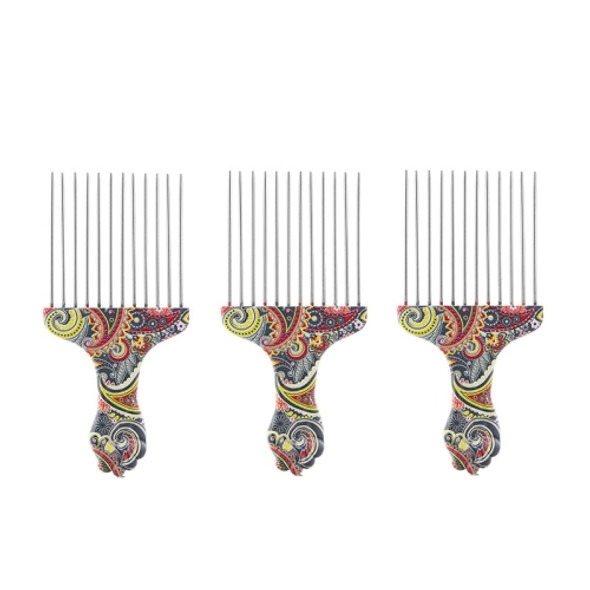 3 PCS Printed Steel Pin Pick Hair Comb Retro Oil Head Style Comb, Color Classification: Waist Flower K4