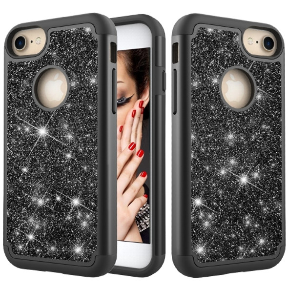 Glitter Powder Contrast Skin Shockproof Silicone + PC Protective Case for iPhone 6 & 6s & 7 & 8 (Black)