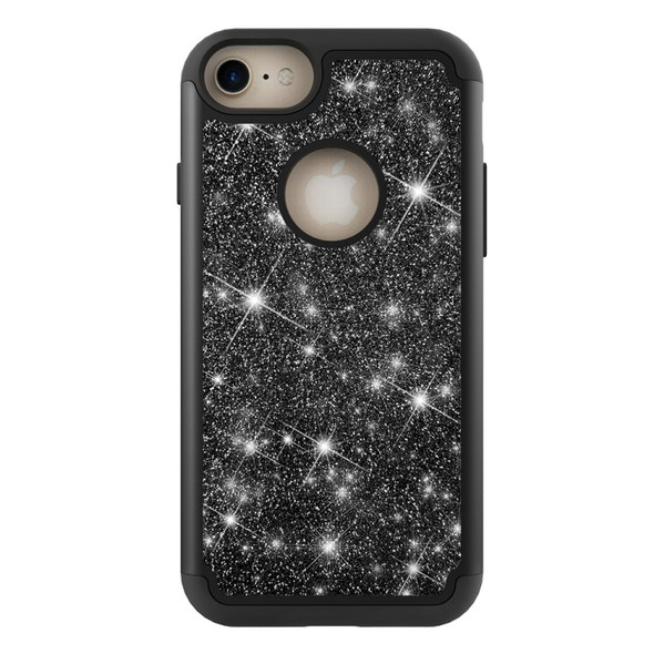 Glitter Powder Contrast Skin Shockproof Silicone + PC Protective Case for iPhone 6 & 6s & 7 & 8 (Black)