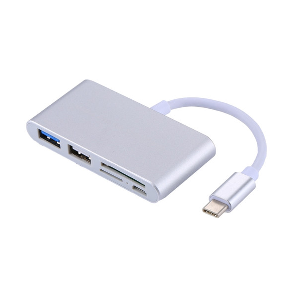 5 in 1 Micro SD + SD + USB 3.0 + USB 2.0 + Micro USB Port to USB-C / Type-C OTG COMBO Adapter Card Reader for Tablet, Smartphone, PC(Silver)