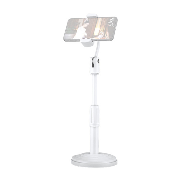 Desktop Stand Mobile Phone Tablet Live Broadcast Stand Telescopic Disc Stand, Style:Holder + Fill Light(White)