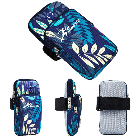 2 PCS B026 Running Mobile Phone Arm Bag Sports Yoga Mobile Phone Bag, Specification： Large (Leaves Blue)