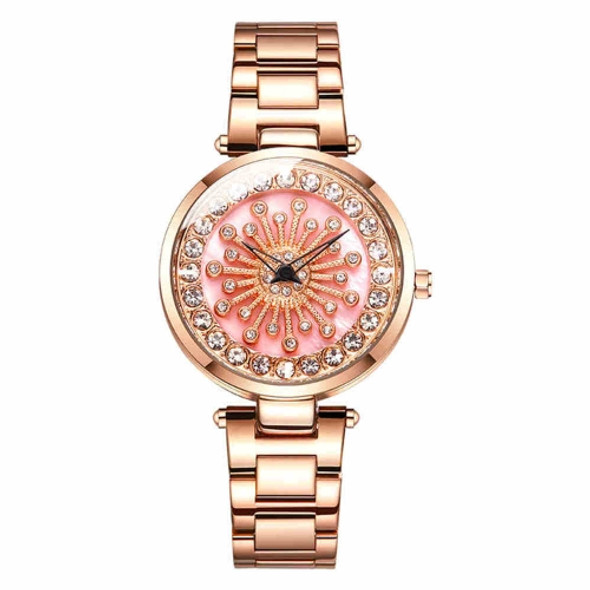 SANDA 1017 Lady Watch All Over The Sky Star 360 Degree Rotating Watch Diamond Steel Band Women Watch(Rose Gold)