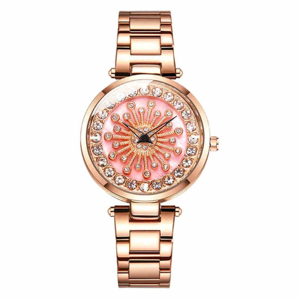 SANDA 1017 Lady Watch All Over The Sky Star 360 Degree Rotating Watch Diamond Steel Band Women Watch(Rose Gold)