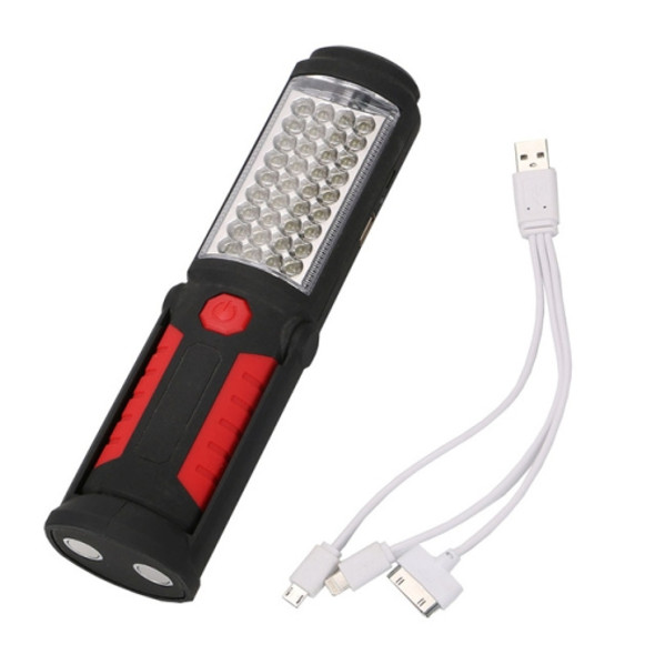 3W USB Charging 36+5LEDs Magnetic Work Flashlight Outdoor Emergency Inspection Work Torch Light(Red)