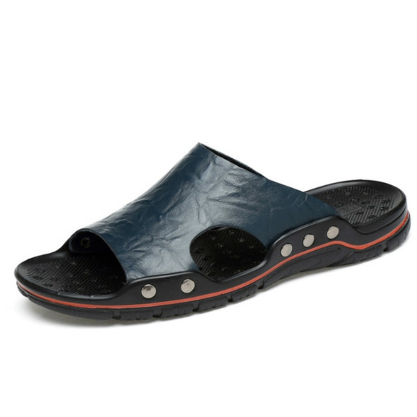 Men Casual Beach Shoes Slippers Microfiber Wear Sandals, Size:45(Blue)
