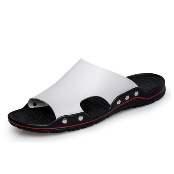 Men Casual Beach Shoes Slippers Microfiber Wear Sandals, Size:45(White)