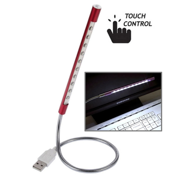 Portable Touch Switch  USB LED Light, 10-LED (Red)