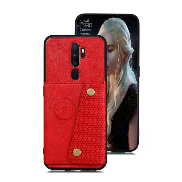 For OPPO A9 (2020) Shockproof Magnetic PU + TPU Protective Case with Card Slots(Red)