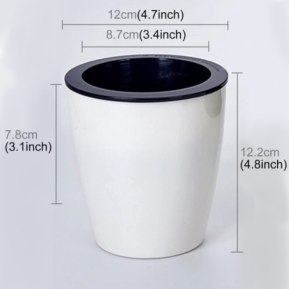 Lazy Flower Pots Automatic Water-absorbing Hydroponic Potted Plants Circular Resin Plastic Flower Pots Double-layer Design Self Watering Planter, Diameter: 12cm, Height: 12.2cm(White)