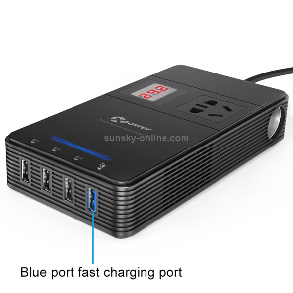 XPower T1B 310W DC 24V to AC 220V Car Multi-functional Digital Display Power Inverter 4 USB Ports 8.0A Charger Adapter + Negative Ions Air Cleaner