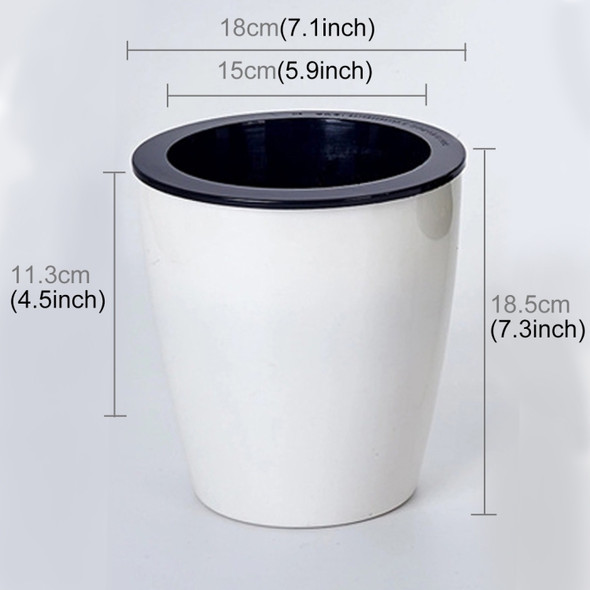 Lazy Flower Pots Automatic Water-absorbing Hydroponic Potted Plants Circular Resin Plastic Flower Pots Double-layer Design Self Watering Planter, Diameter: 18cm, Height: 18.5cm(White)