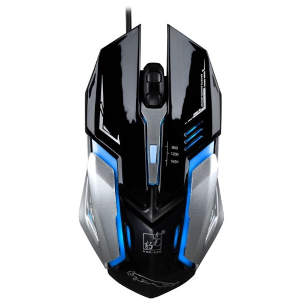 Chasing Leopard K1 USB 1600DPI Three-speed Adjustable LED Backlight Mute Wired Optical Gaming Mouse, Length: 1.3m(Jet Black)