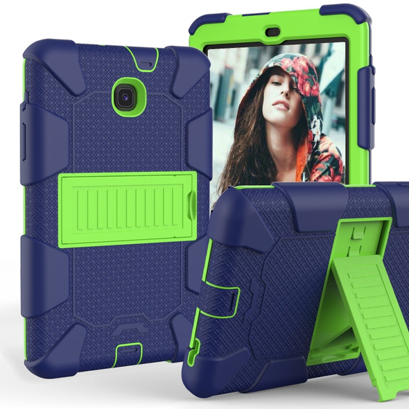 Shockproof Two-color Silicone Protection Shell for Galaxy Tab A 8.0 (2018) T387, with Holder  (Navy Blue+Yellow-green)