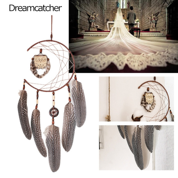 Simple Owl Wind Chime Dream Catcher Natural Feather Wall Hanging Home Interior