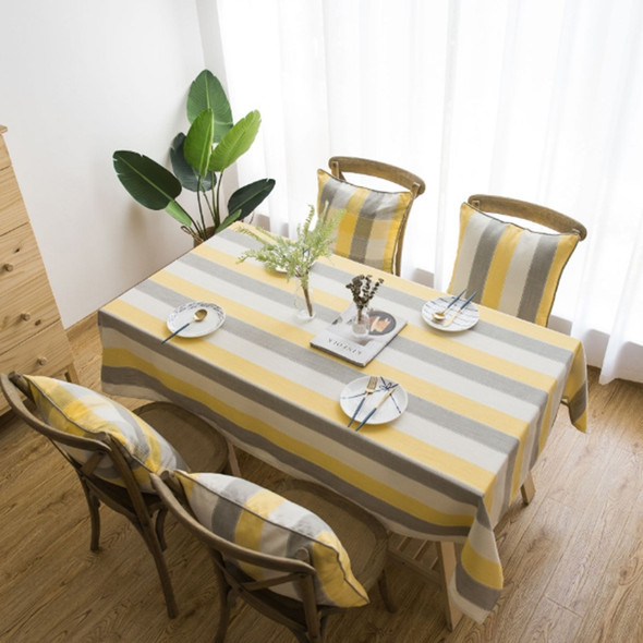 Cover Cloth Towel For The Rectangular Striped Coffee Table Round Table Dining Table, Size:60x60cm(Yellow Grey Stripes)