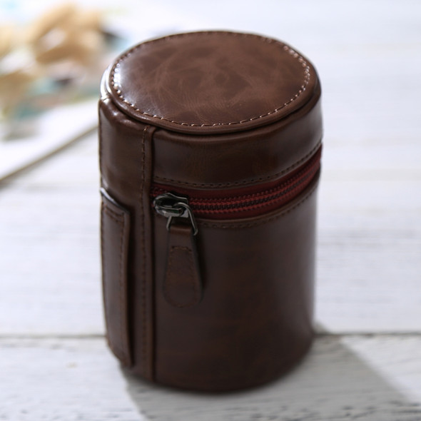 Small Lens Case Zippered PU Leather Pouch Box for DSLR Camera Lens, Size: 11x8x8cm(Coffee)
