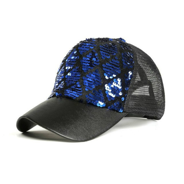 Two-color Diamond Lattice Sequin Baseball Cap Mesh Cap for Men / Women, Size:Adjustable(Blue)