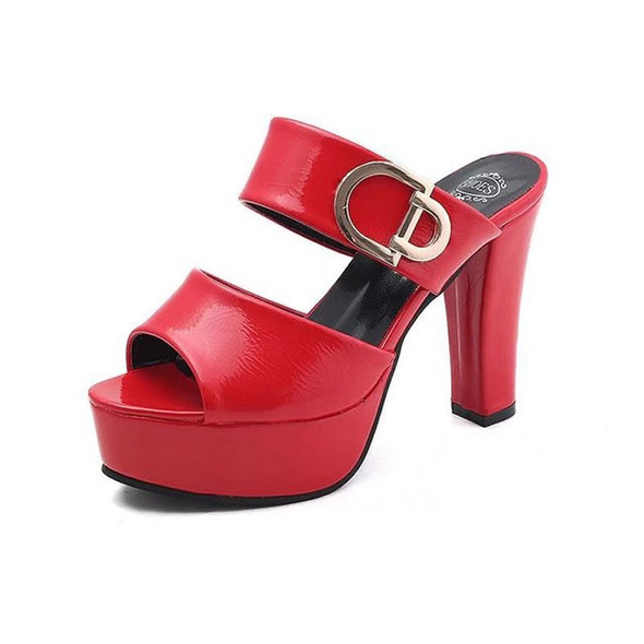 Women Fashion Open Toe Buckle Tie High Heels Shoes, Size:34(Red)