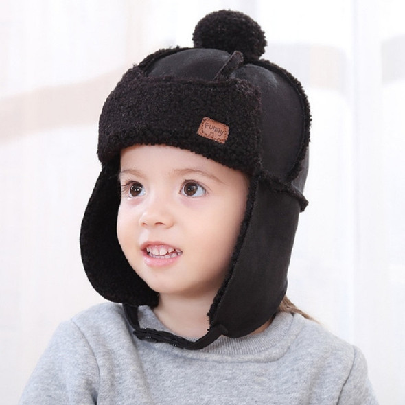 Autumn and Winter Warm Lambskin Bomber Hat Flight Cap for Children, Size:48-52cm(Black)