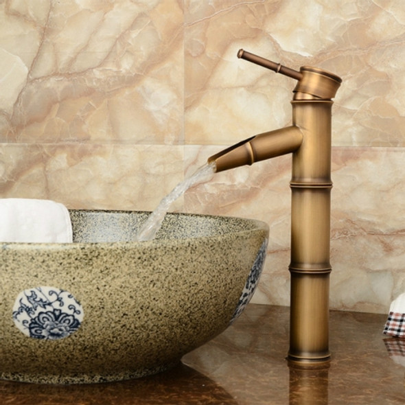 Antique Retro Hot Cold Water Bathroom Counter Basin Bamboo Waterfall Basin Copper Faucet, Specifications:Breaking 3 Knots