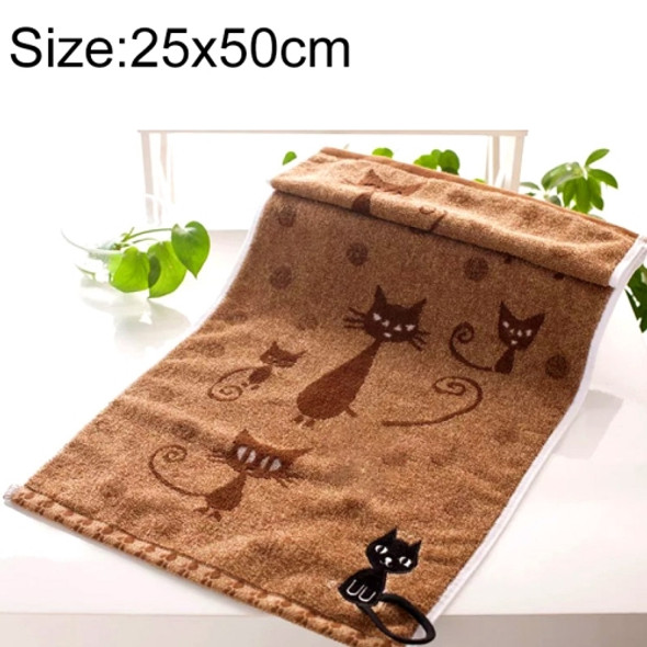 Cute Kitten Pattern Print Cotton Soft Child-Towel Household Face Towel Cartoon Cat Cotton Towels, Size:25x50cm(Dark Brown)