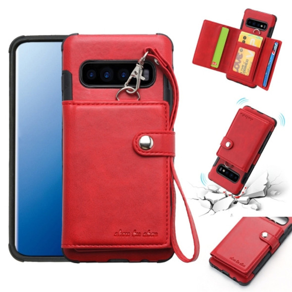 For Galaxy S10 Plus Shockproof PC + TPU Protective Case, with Card Slots & Wallet & Photo Frame & Lanyard(Red)