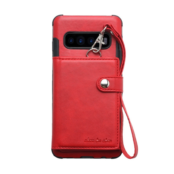 For Galaxy S10 Plus Shockproof PC + TPU Protective Case, with Card Slots & Wallet & Photo Frame & Lanyard(Red)