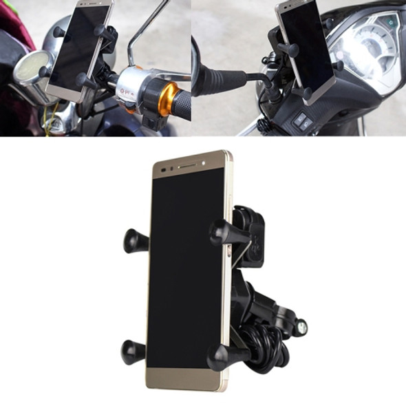 12-45V Portable Motorcycle X-type Automatic Locking USB Charger Mobile Phone Holder