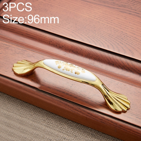 3 PCS 5026_96 Golden Flower Pattern Zinc Alloy Ceramic Cyan Cabinet Drawer Handle