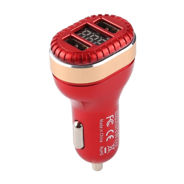 2.4A Output Dual USB Smart Car Charger with LED Display (Red)