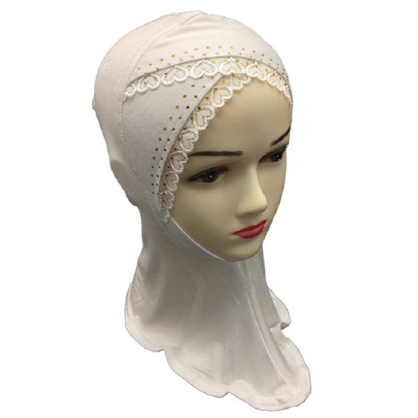 Diamonds Heart-shaped Lace Turban Hat Wraped Cap, Size:40 x 30cm(White)