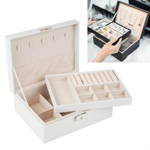 Portable Leather Jewelry Storage Box Necklace Ring Watch Storage Box, Style:Double Layer(White)