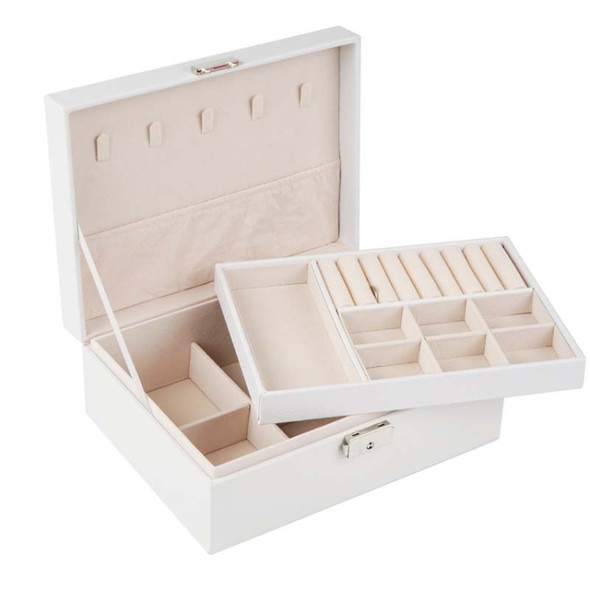 Portable Leather Jewelry Storage Box Necklace Ring Watch Storage Box, Style:Double Layer(White)