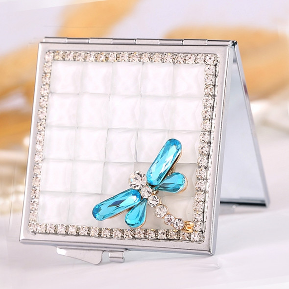 Hand-studded Mini Portable Folding Makeup Mirror Gem Dragonfly(Blue Gragonfly)