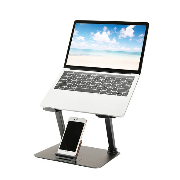 Adjustable Height Laptop Stand Aluminum Alloy Notebook Cooling Platform Holder, Style: with Mobile Phone Holder(Grey)