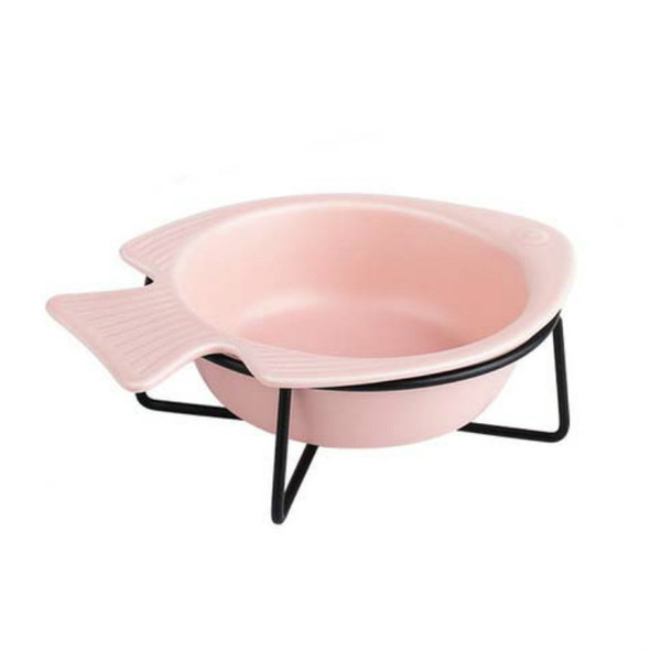 Cat Bowl Dog Pot Pet Ceramic Bowl, Style:Bowl With Iron Frame(Pink)