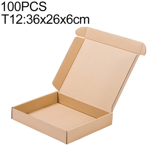 100 PCS Kraft Paper Shipping Box Packaging Box, Size: T12, 36x26x6cm