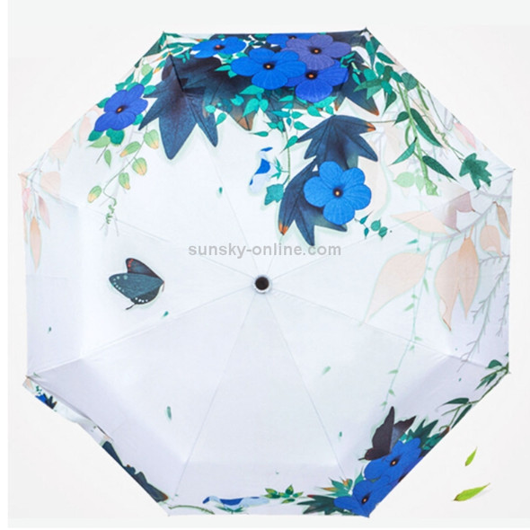 Creative Fresh Style Three Fold In Flower Butterfly Dance Pattern Silver Tape Anti Ultraviolet Sunshade Umbrella