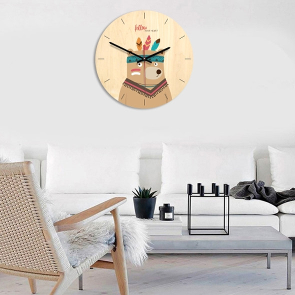 Indian Bear Pattern Home Office Bedroom Decoration Wooden Mute Wall Clock, Size : 28cm