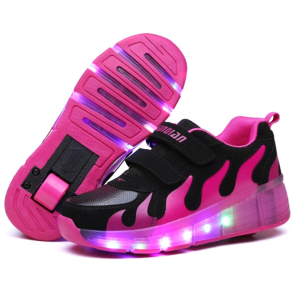 J30 LED Light Single Wheel Roller Skating Shoes Sport Shoes, Size : 39 (Black Pink)