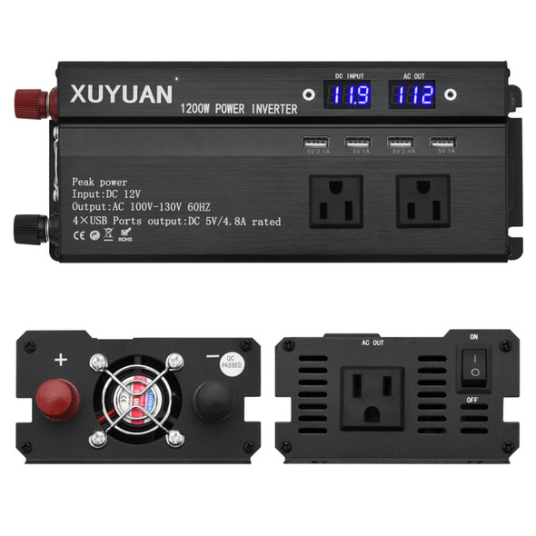 XUYUAN 1200W Car Inverter with LED Display Converter, US Plug, Specification: 12V to 110V