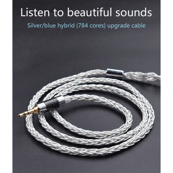 KZ 3.5mm Plug 784-core Blue Silver Mixed Braided Silver-plated Earphone Upgrade Cable For KZ ZS10 Pro / DQ6 / ASX, Cable Length: 1.2m(C Style)