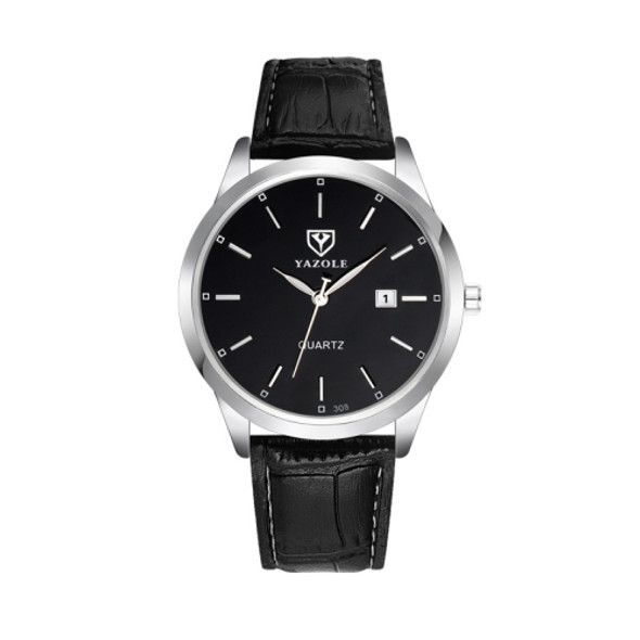 YAZOLE 308 Luminous Quartz Watch Men Watch(Black Tray Black Belt)